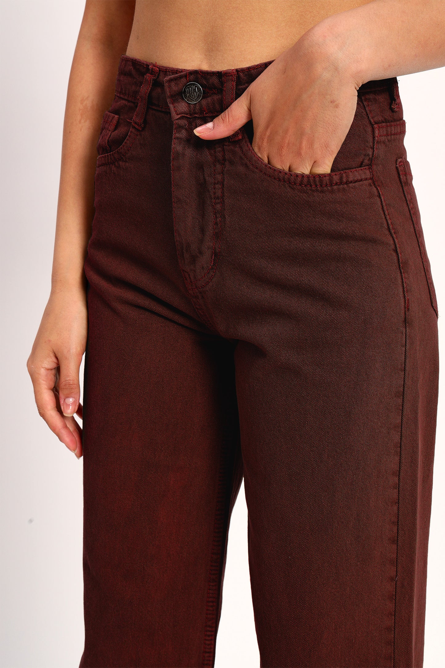 Brown Denim Straight Fit Wide Leg Jeans