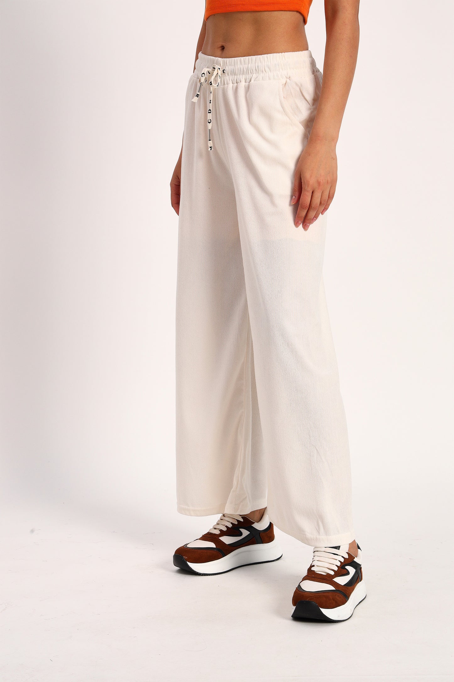 Off White Straight Fit Wide Leg Pants