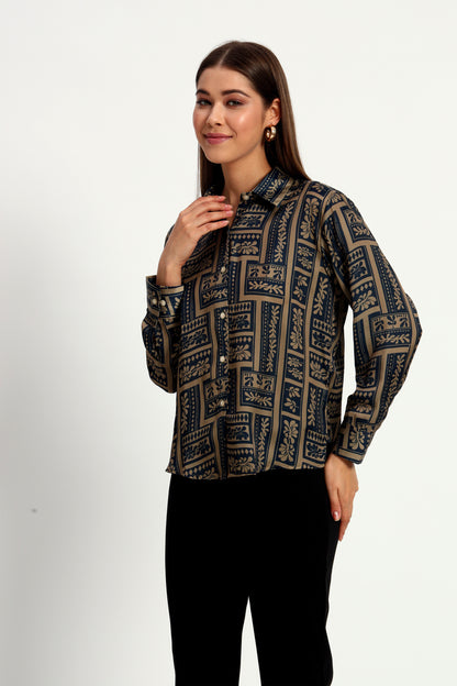 Geometric Floral Satin Shirt