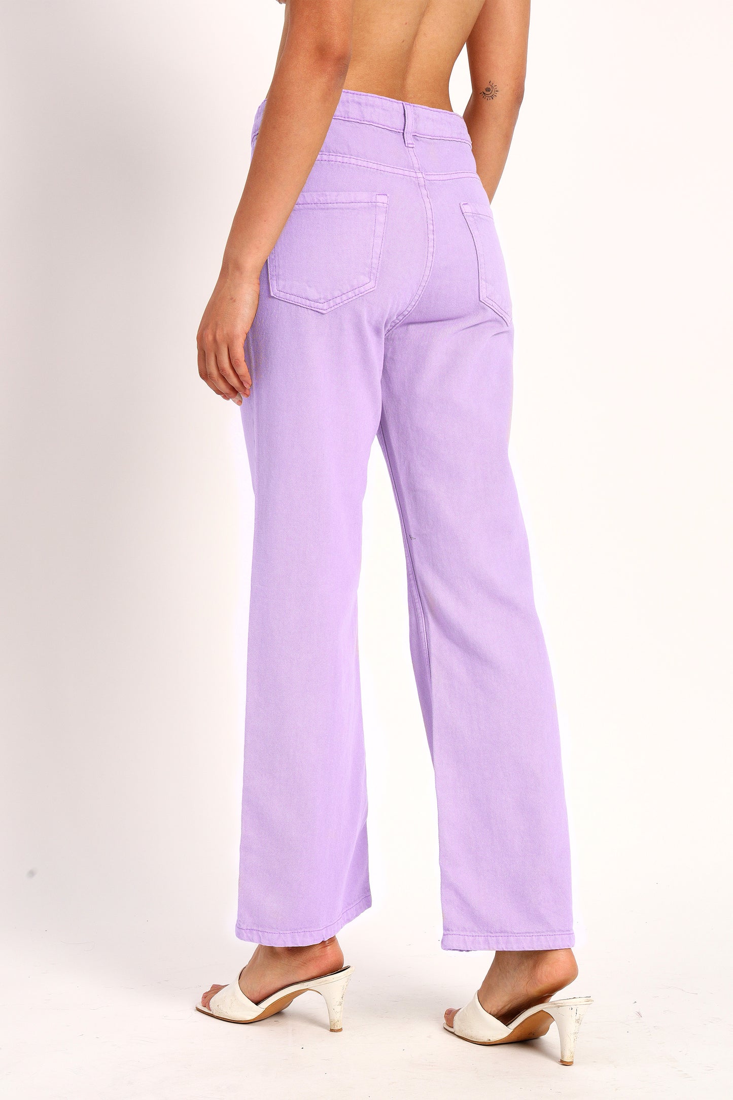 Lilac Denim Straight Fit Wide Leg Jeans