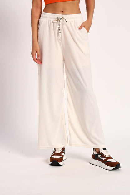 Off White Straight Fit Wide Leg Pants