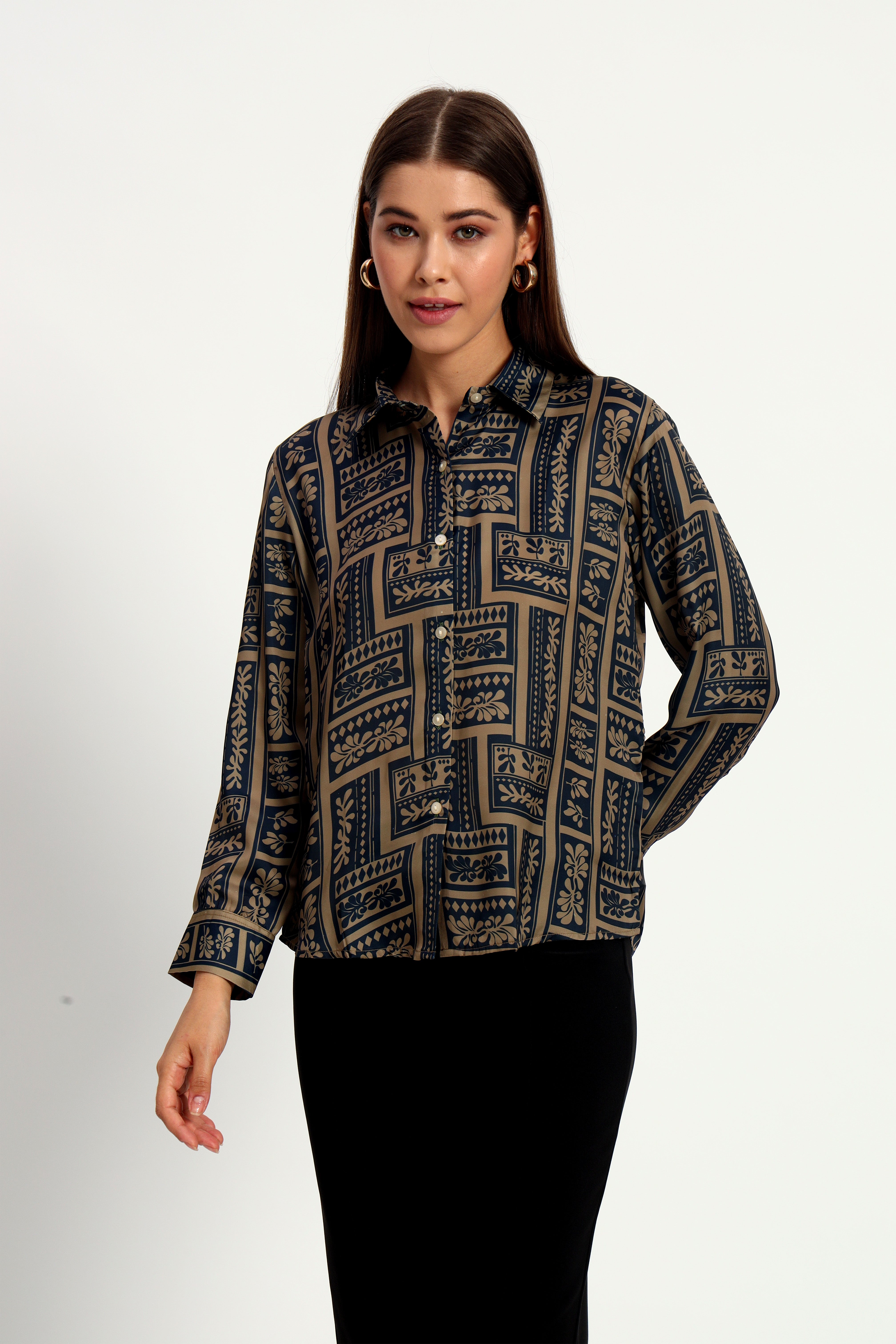 Geometric Floral Satin Shirt