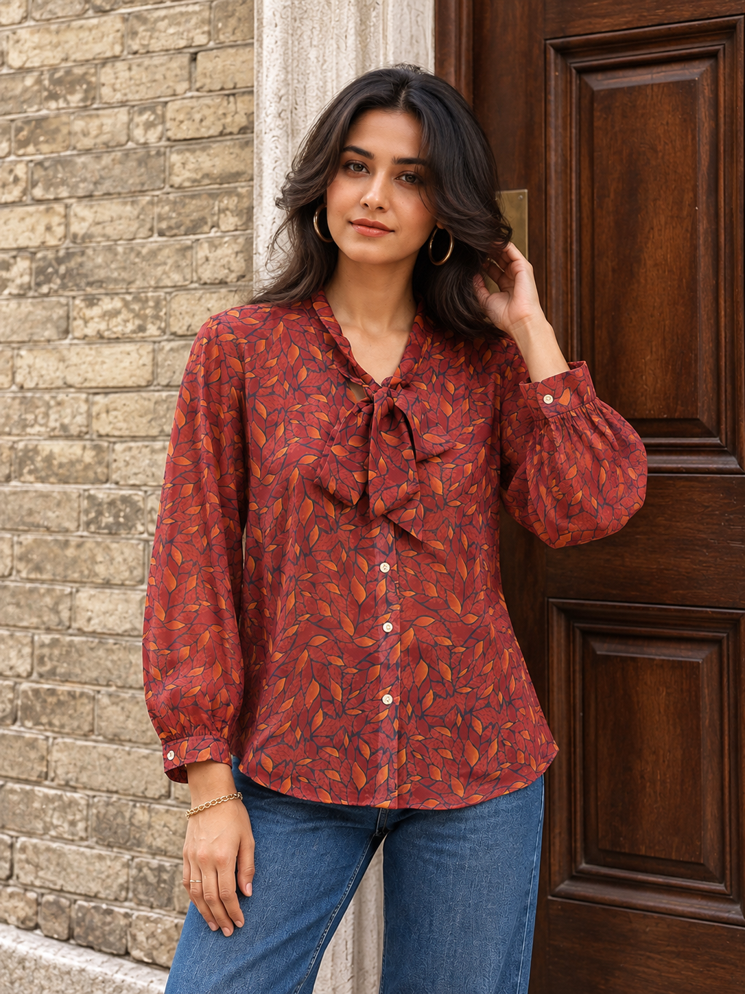 Maroon Lucent Leaf Bow Shirt