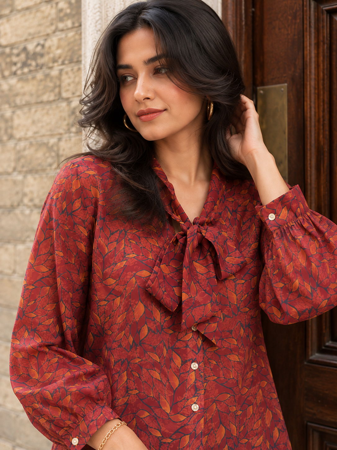 Maroon Lucent Leaf Bow Shirt