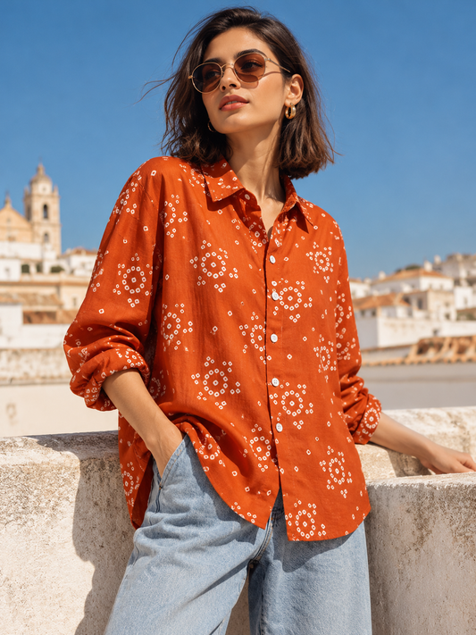 Orange Bandhani Mul Cotton Shirt