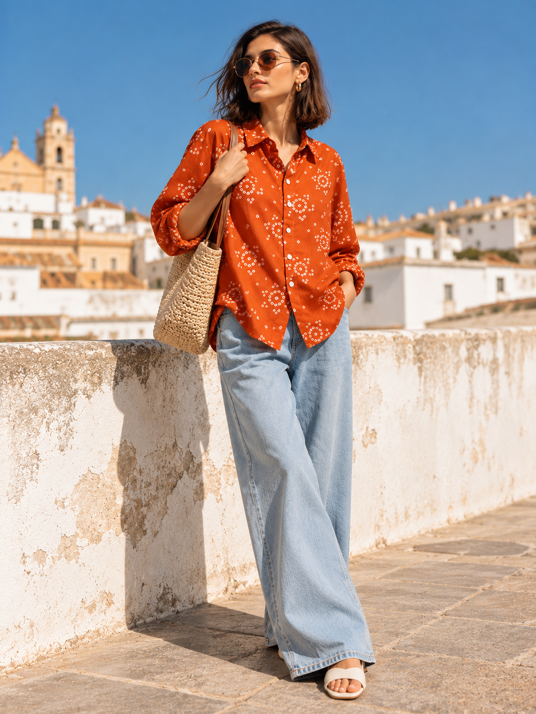 Orange Bandhani Mul Cotton Shirt