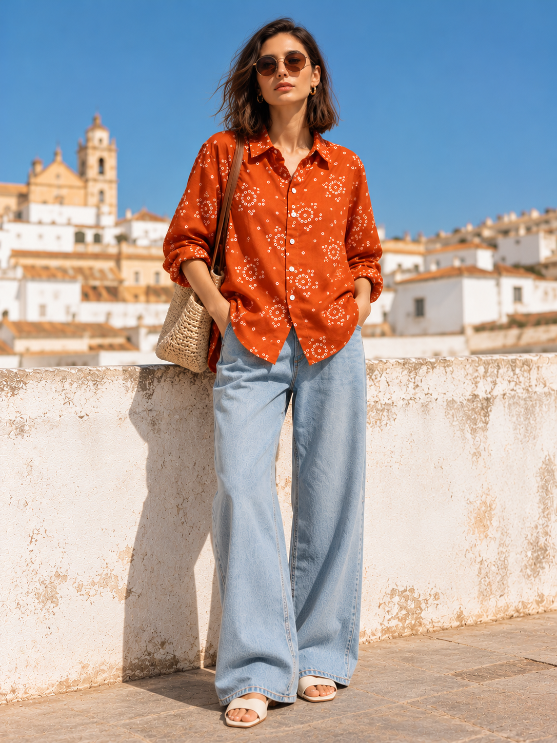 Orange Bandhani Mul Cotton Shirt