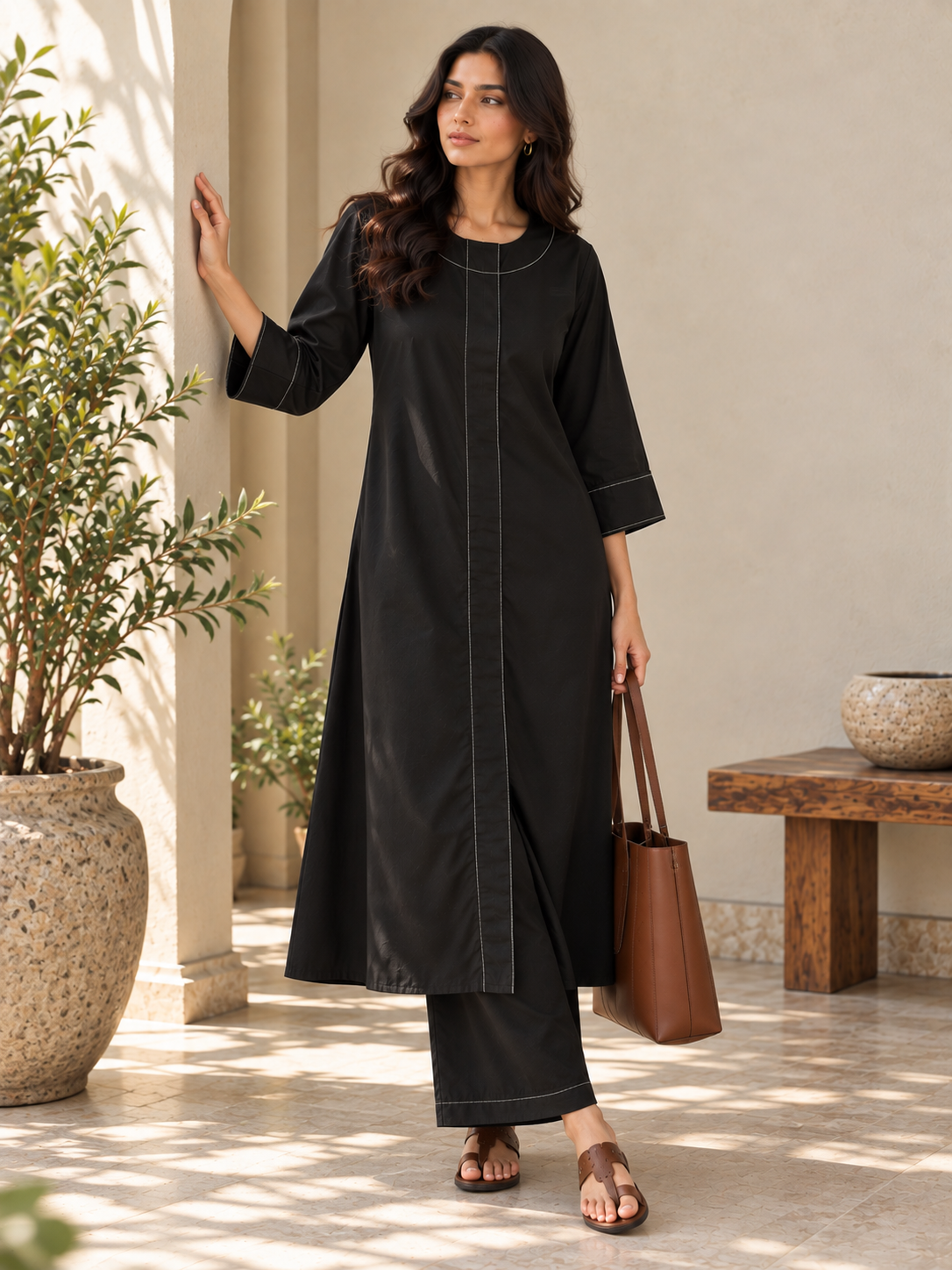 Black Poplin Kurta Set