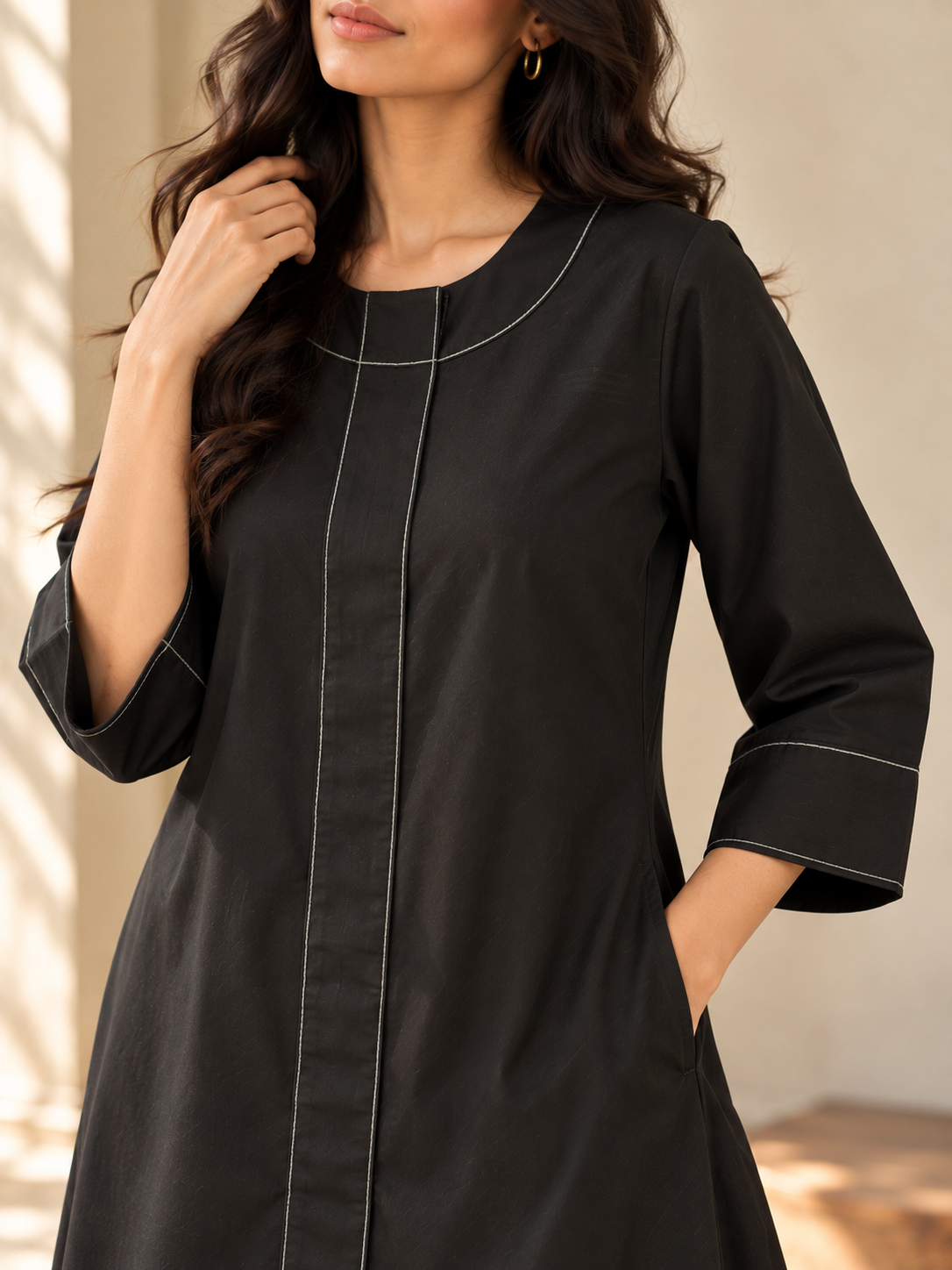 Black Poplin Kurta Set
