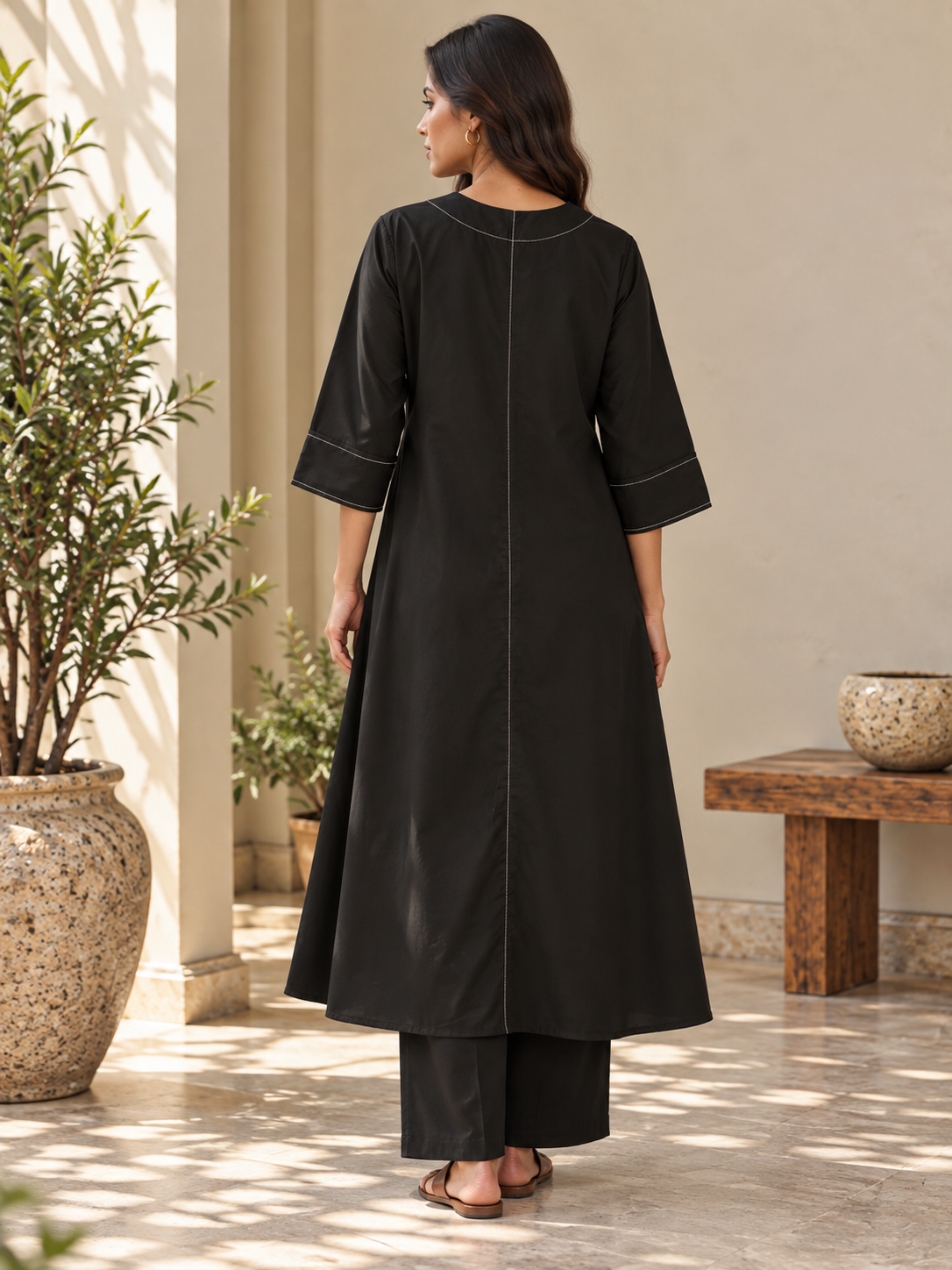 Black Poplin Kurta Set