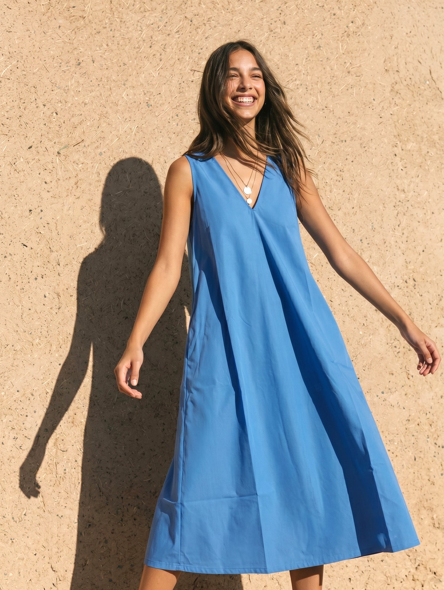 Poplin Dodger Blue Midi Dress