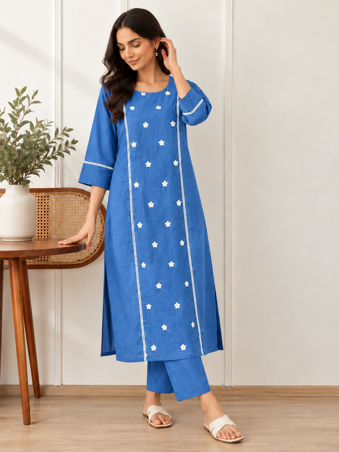 The Royal Blue - Embroidered Princess line Kurta Set
