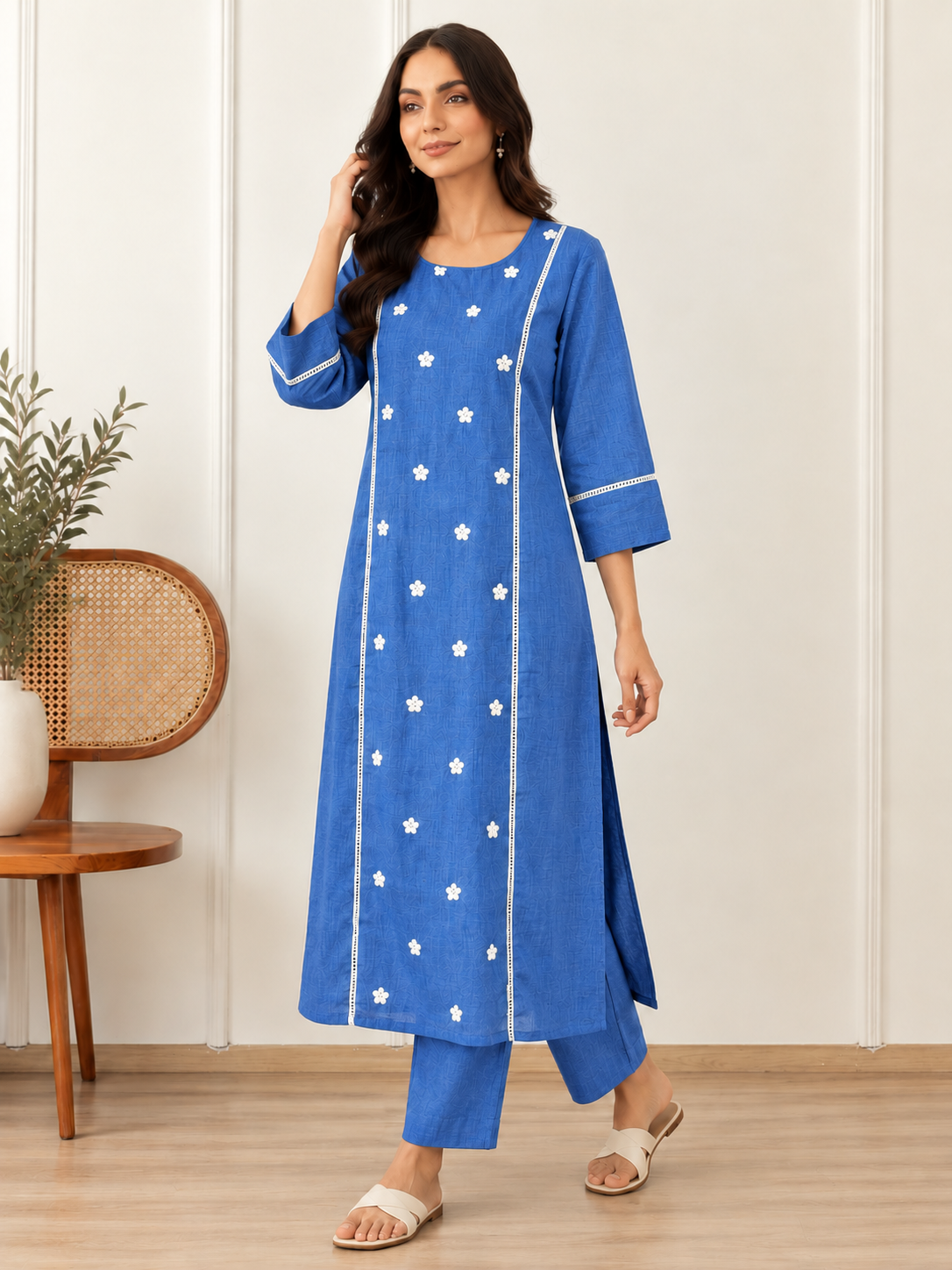 The Royal Blue - Embroidered Princess line Kurta Set