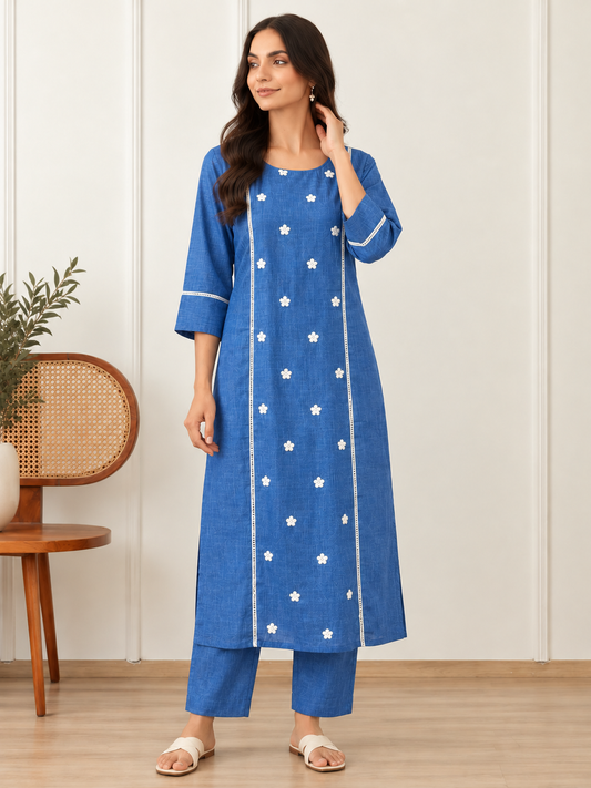 The Royal Blue - Embroidered Princess line Kurta Set