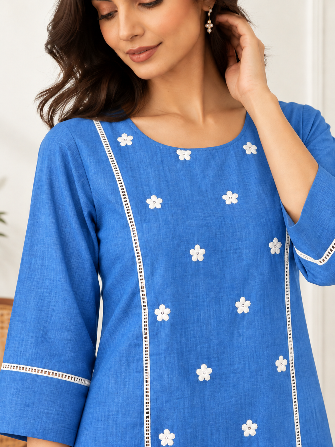 The Royal Blue - Embroidered Princess line Kurta Set