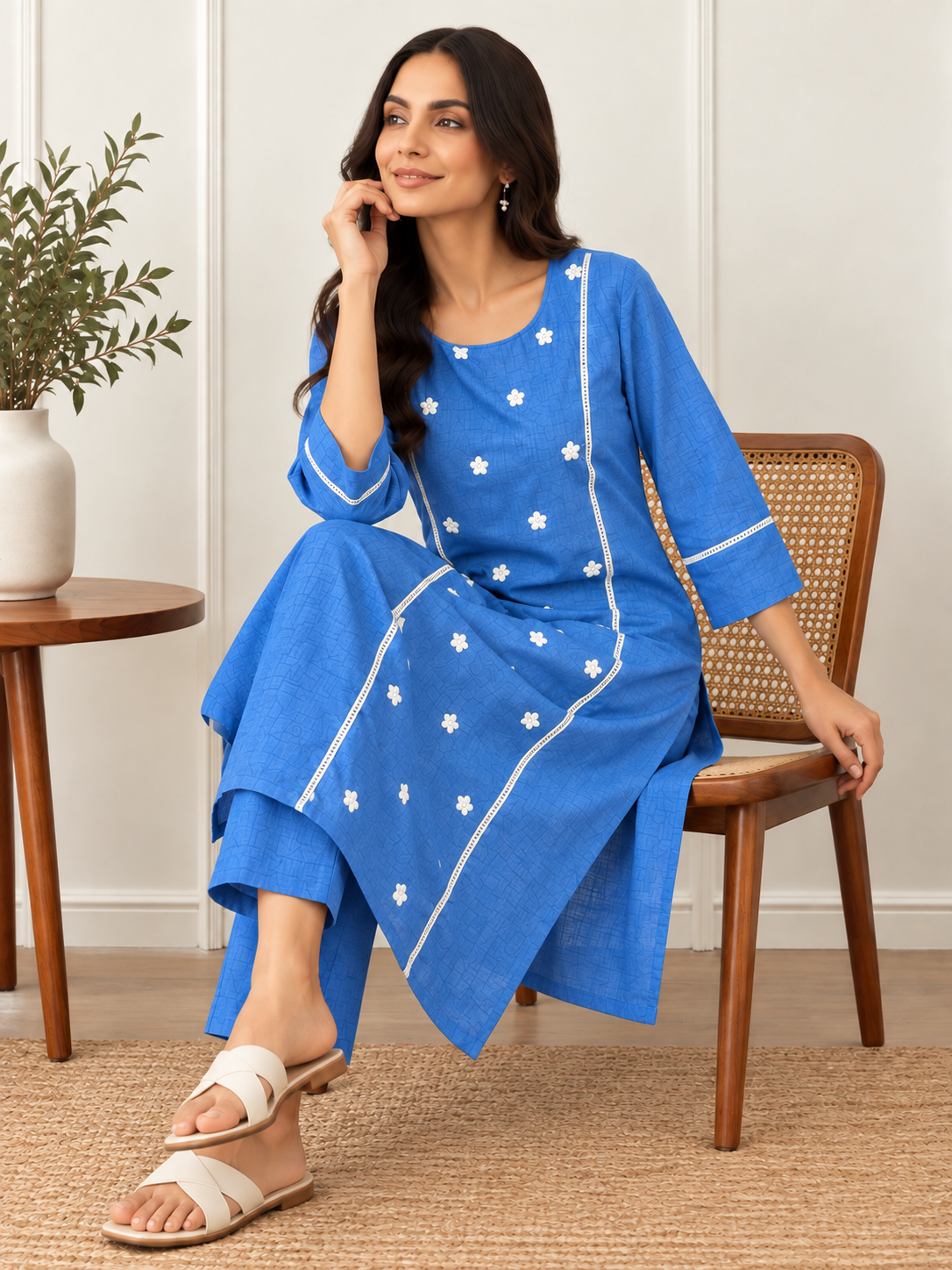 The Royal Blue - Embroidered Princess line Kurta Set