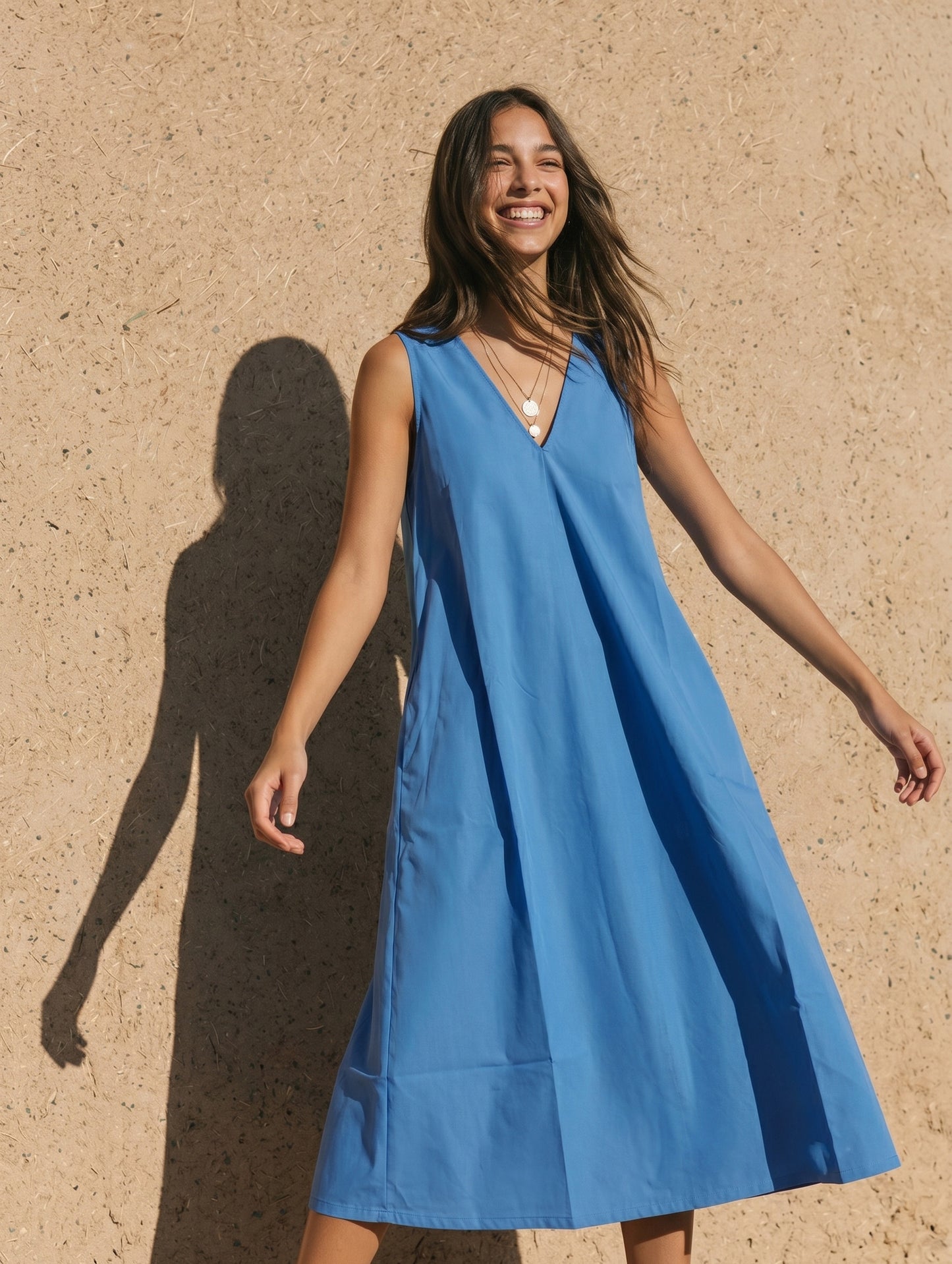Poplin Dodger Blue Midi Dress