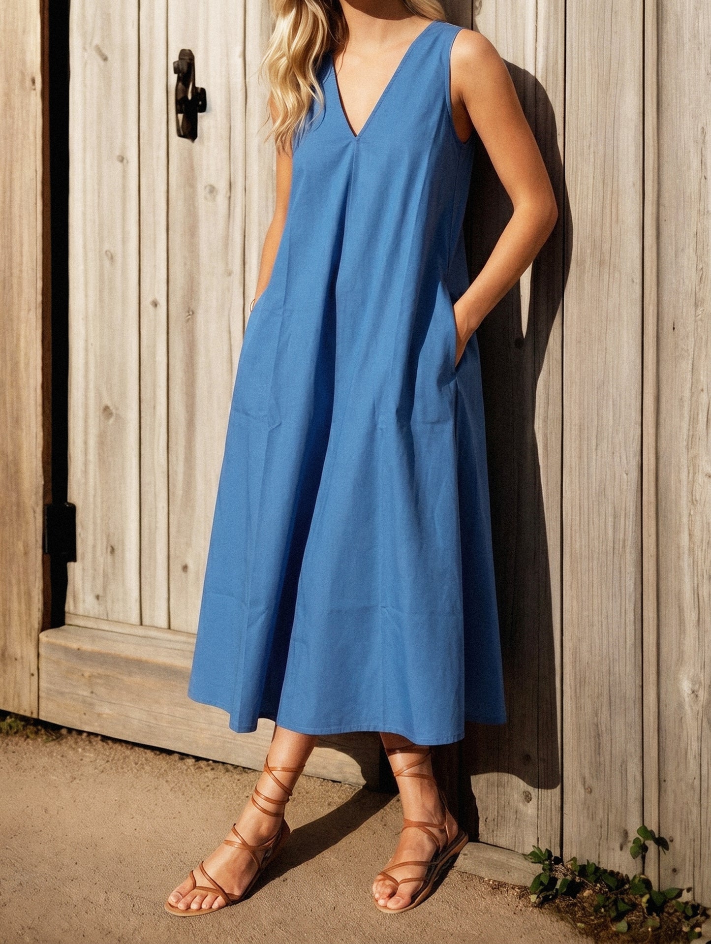 Poplin Dodger Blue Midi Dress