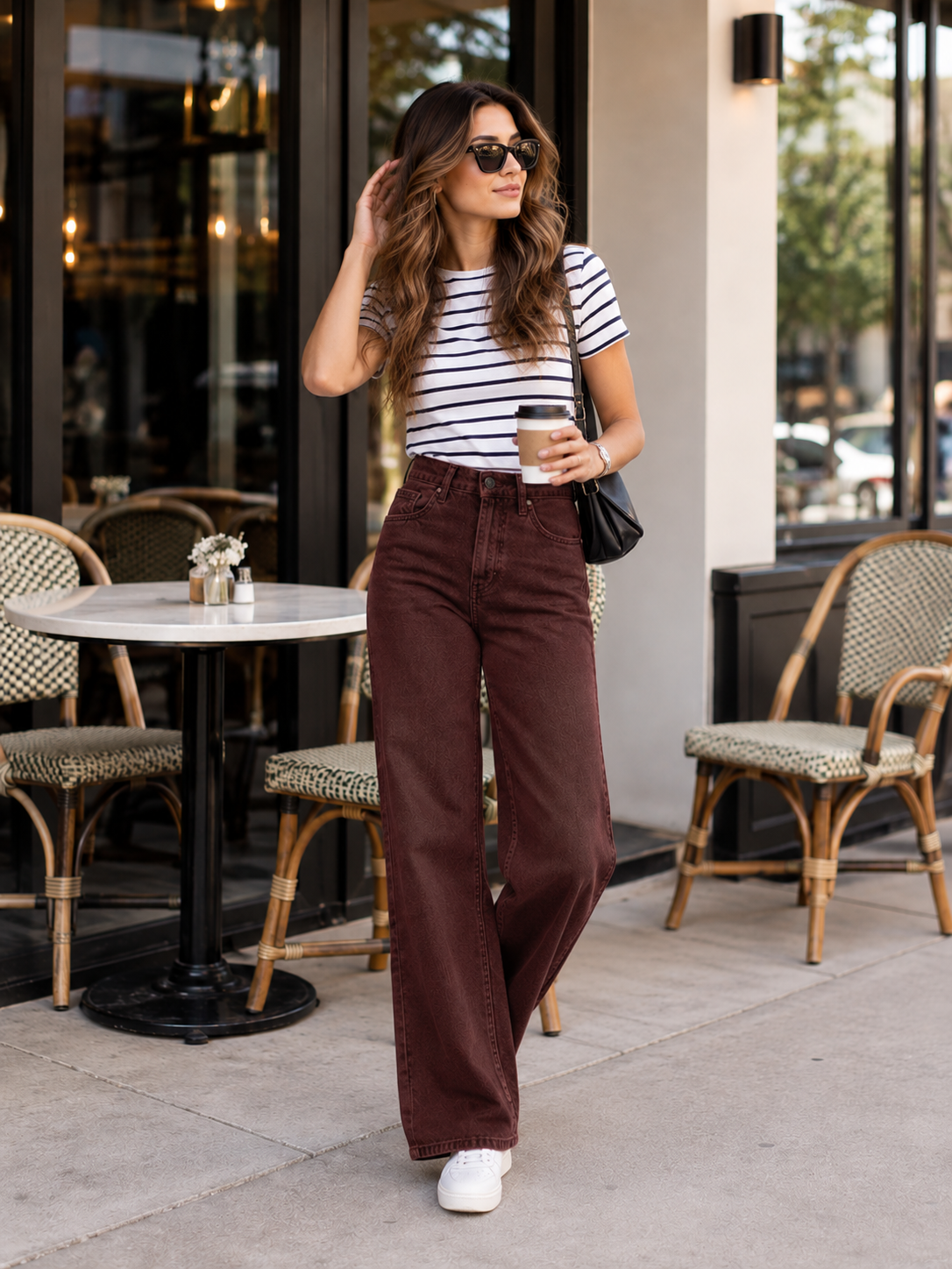 Brown Denim Straight Fit Wide Leg Jeans
