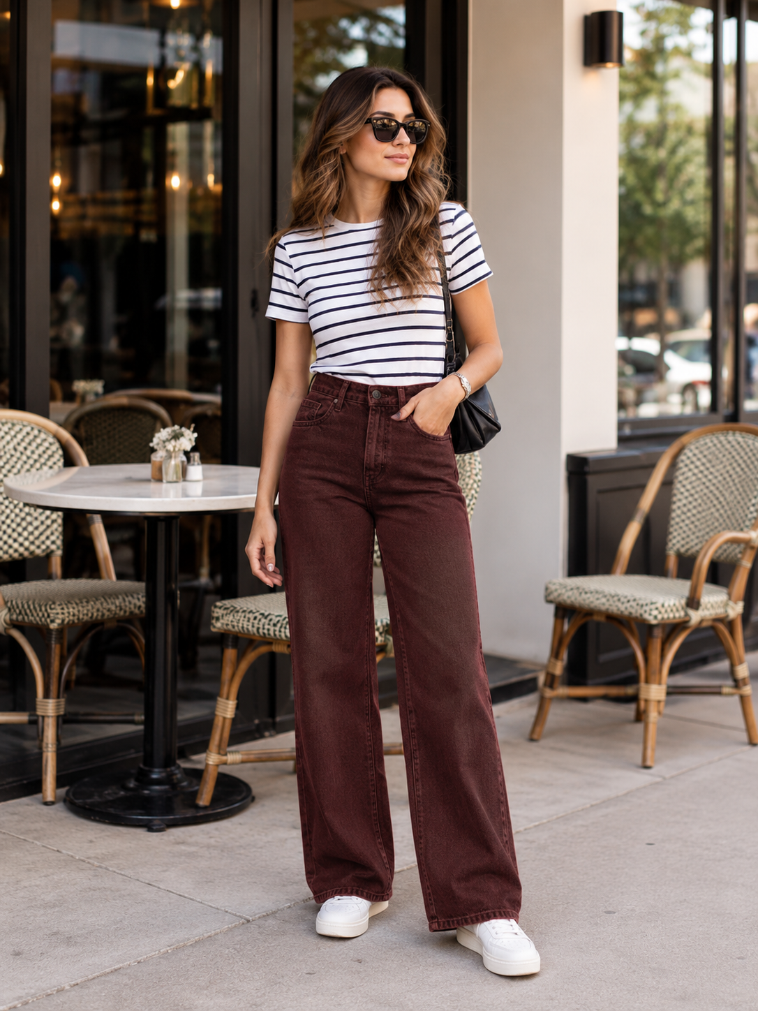 Brown Denim Straight Fit Wide Leg Jeans