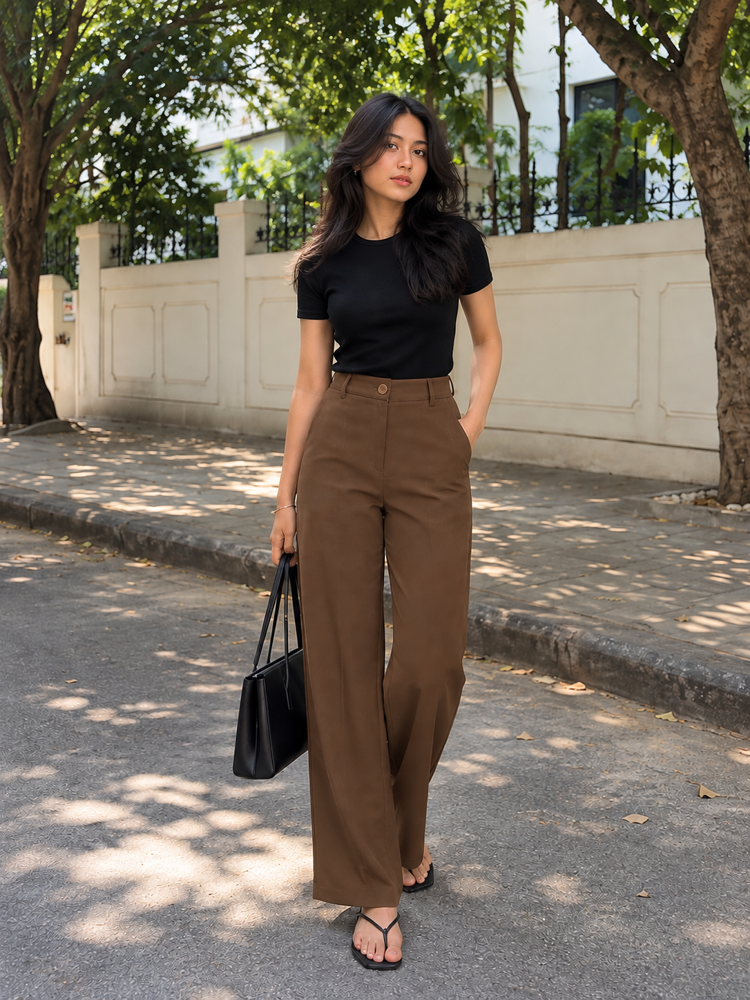 Brown Straight Fit Pants
