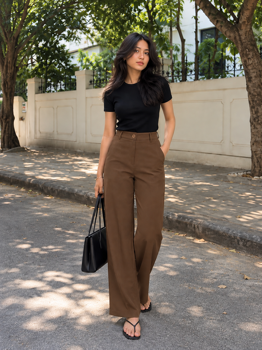 Brown Straight Fit Pants