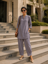 Mandarin Collar Mid-Length Kurta Set – Slate Grey
