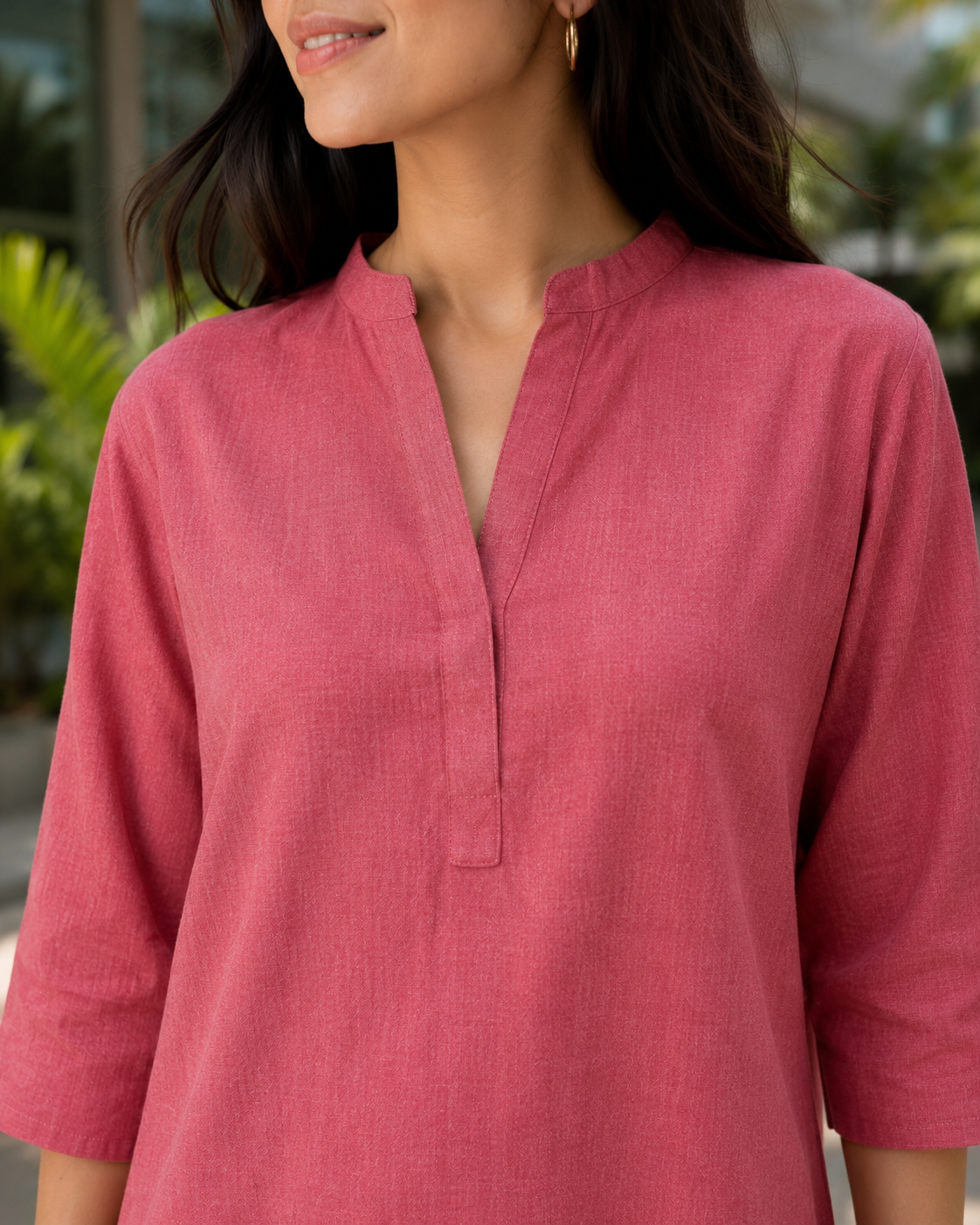 Mandarin Collar Mid-Length Kurta Set – Rose