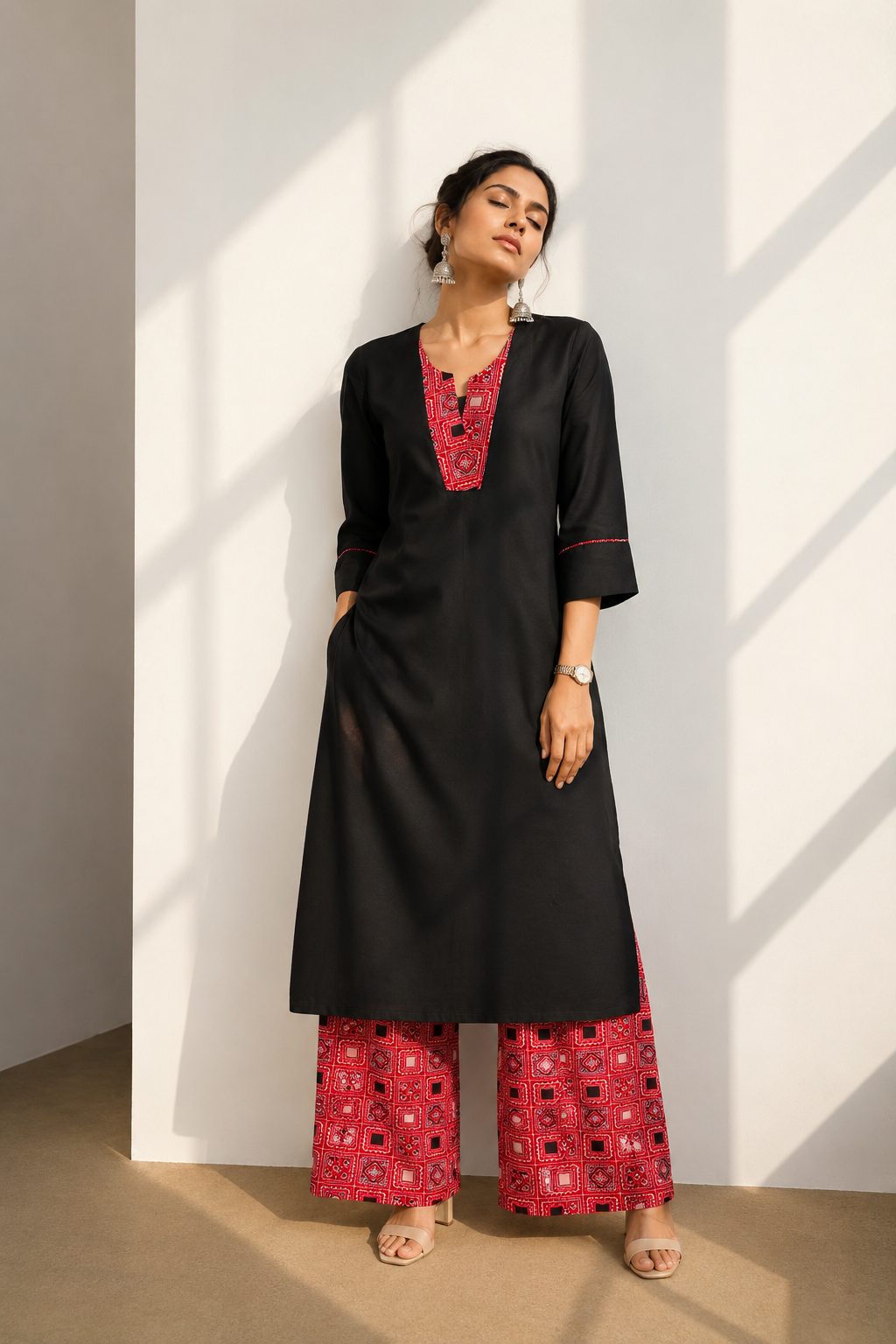 SURKH – Black Printed Kurta Set