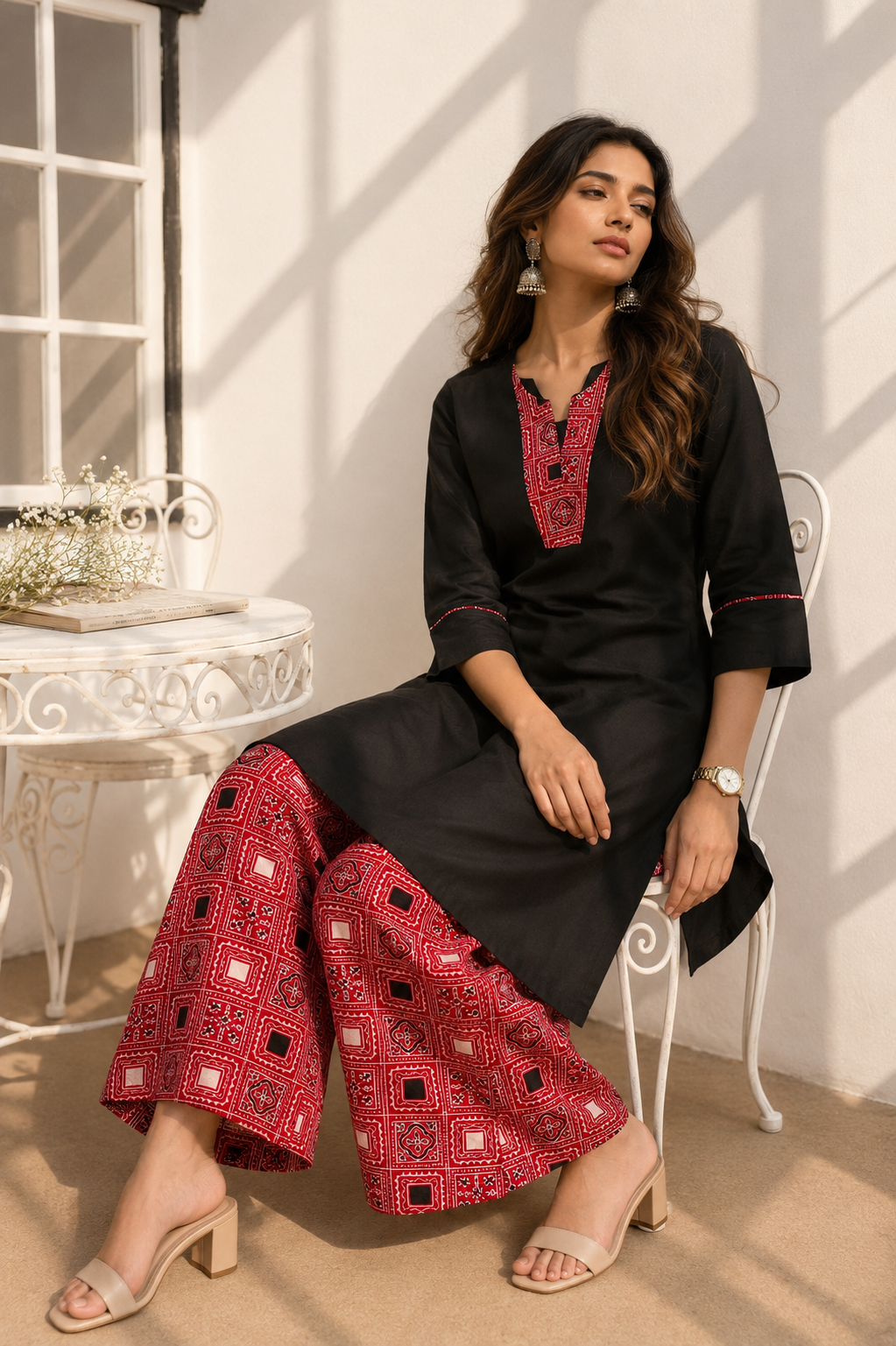 SURKH – Black Printed Kurta Set