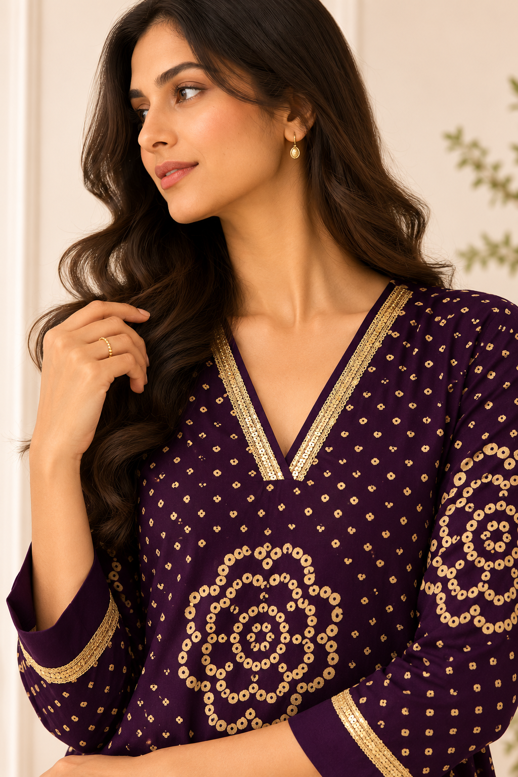 LEHER – Purple Bandhani A-Line Kurta Set