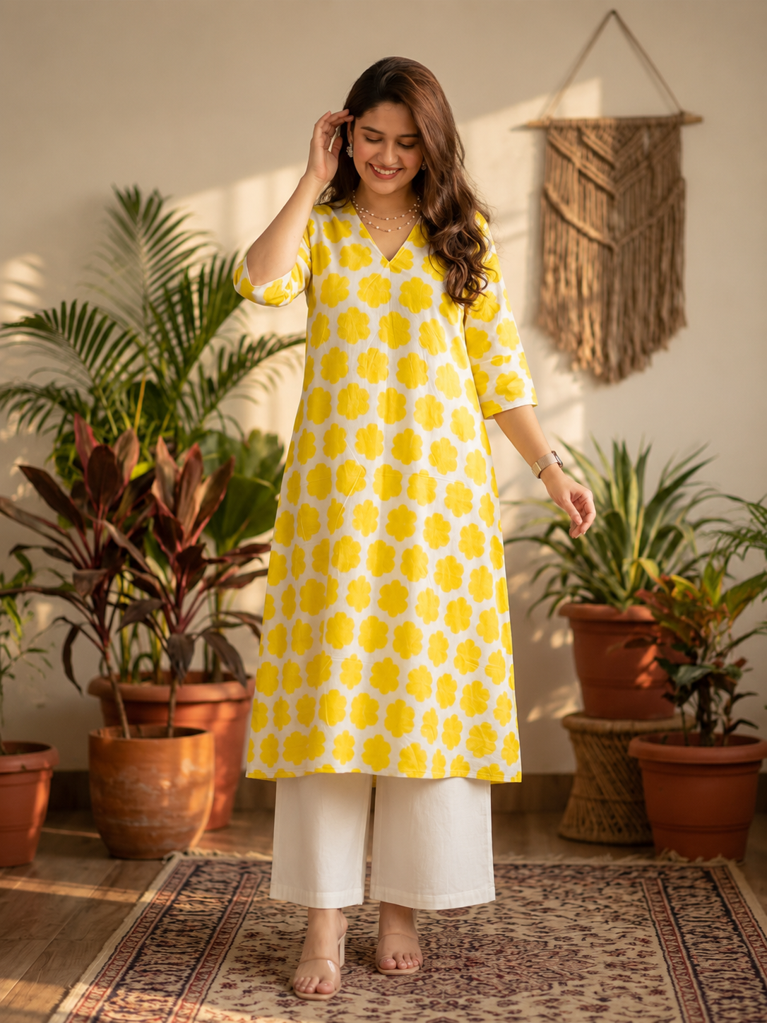 BAHAR– Yellow Printed A-Line Kurta Set