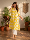 BAHAR– Yellow Printed A-Line Kurta Set