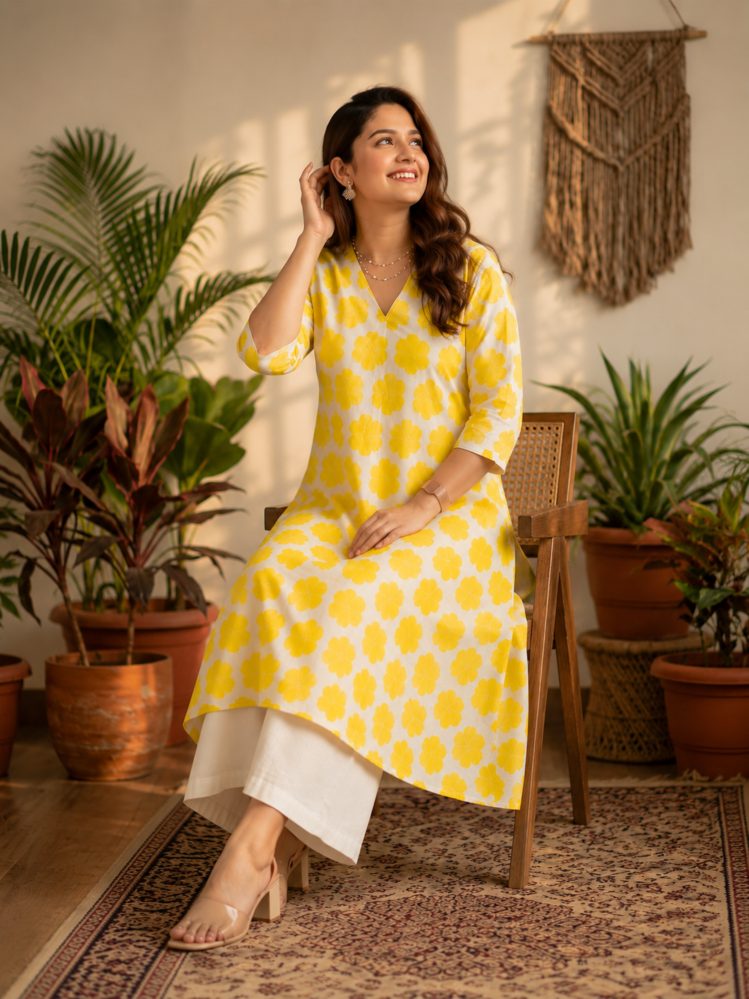 BAHAR– Yellow Printed A-Line Kurta Set