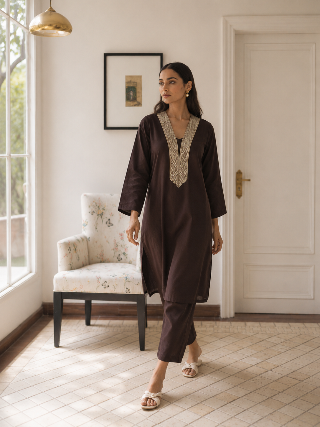 ZAHRA – Cocoa Kurta Set