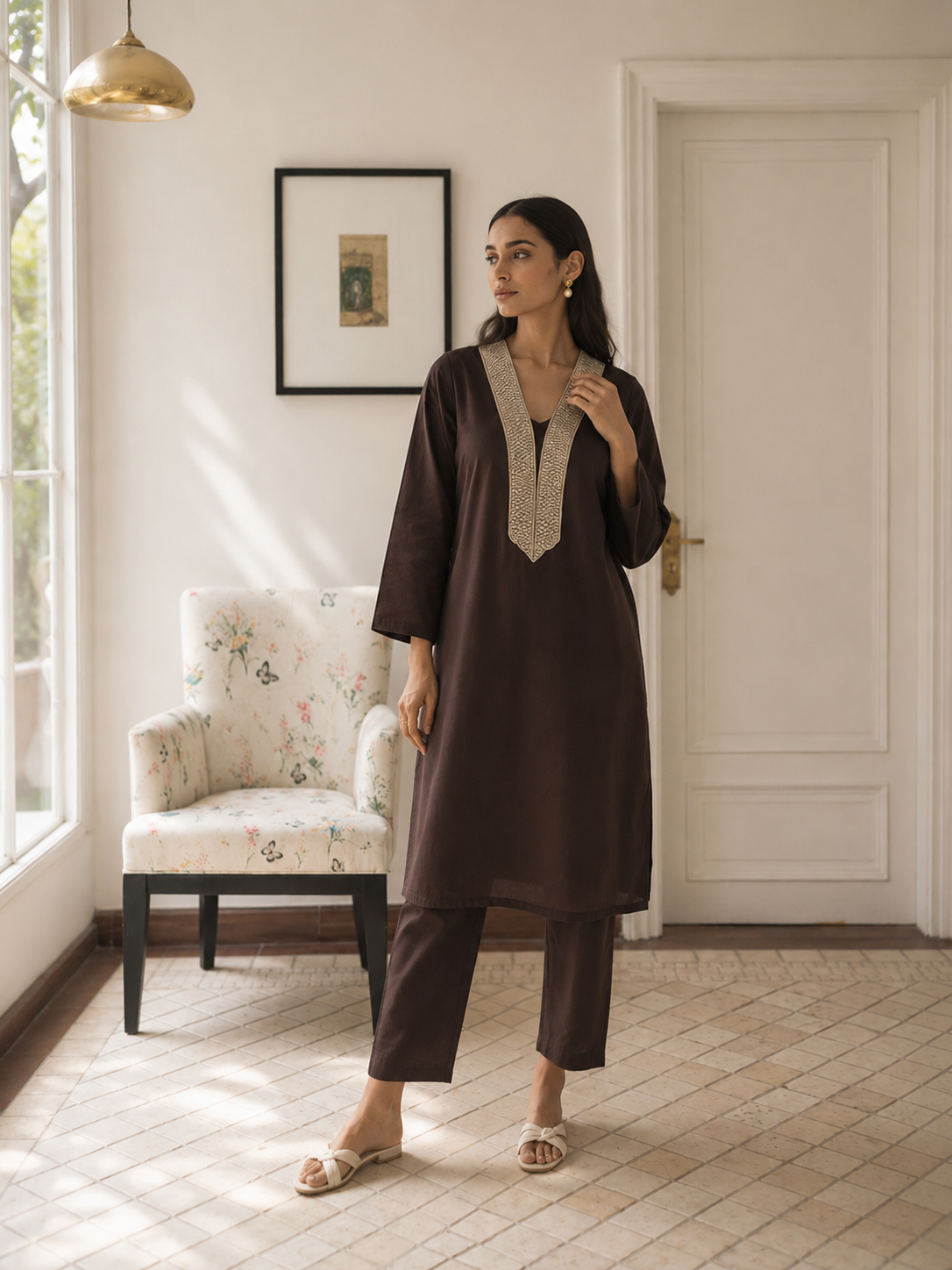 ZAHRA – Cocoa Kurta Set