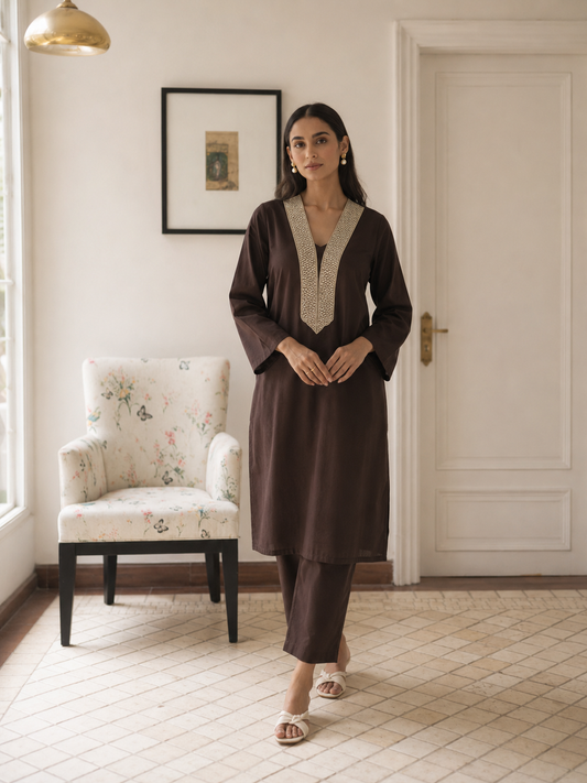 ZAHRA – Cocoa Kurta Set