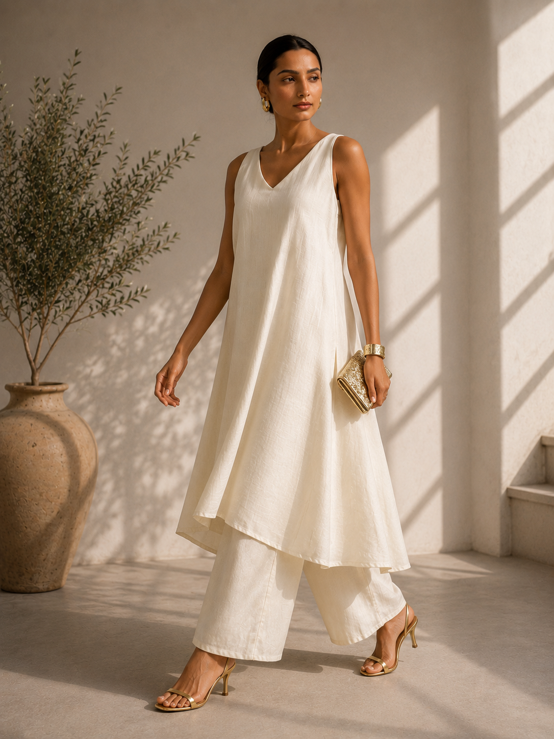 Off-White A-Line Kurta Set