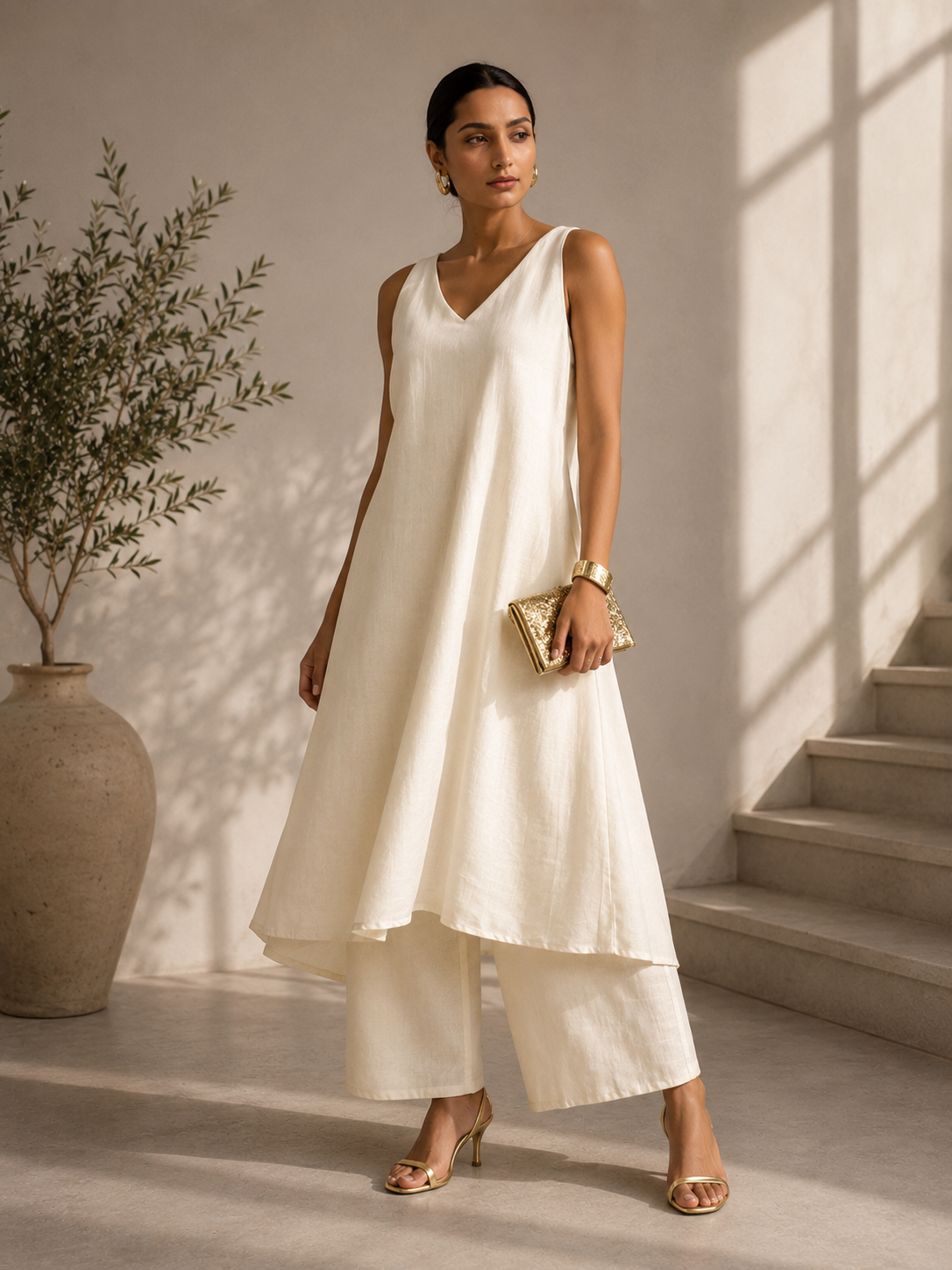 Off-White A-Line Kurta Set