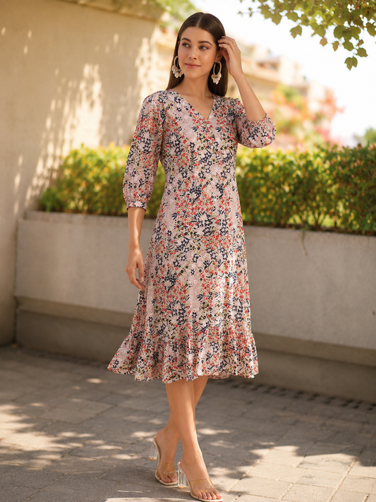 Floral Print A-line Dress