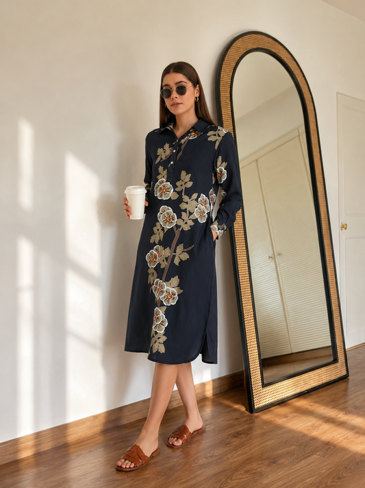 Black Floral Straight Dress