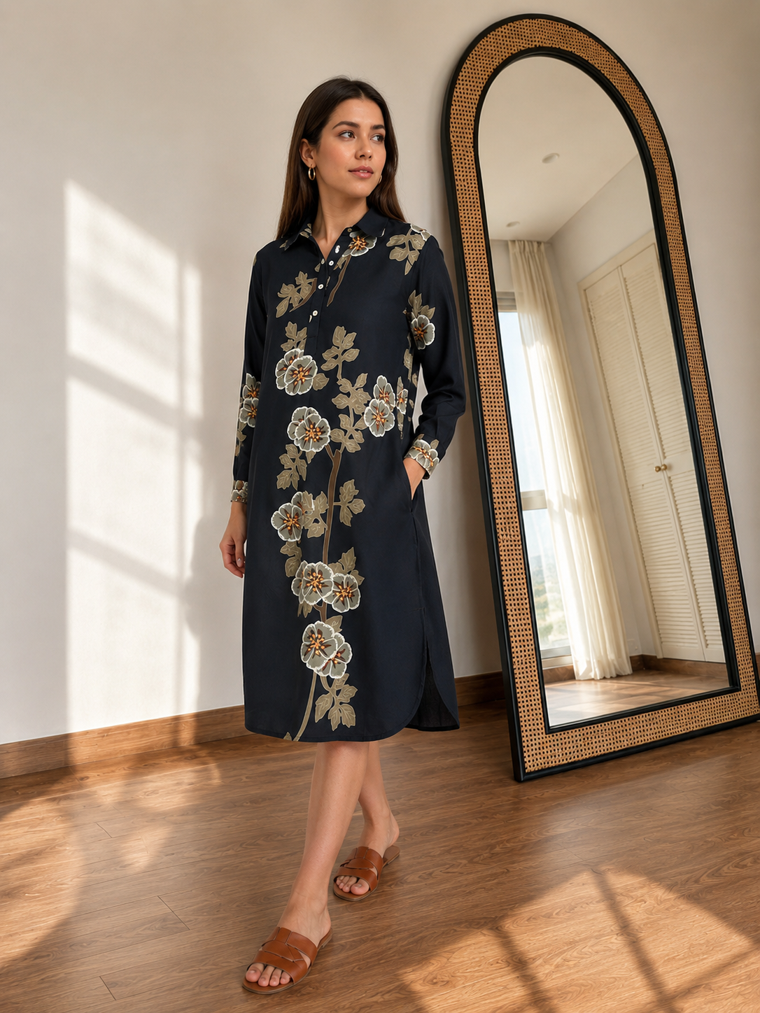 Black Floral Straight Dress