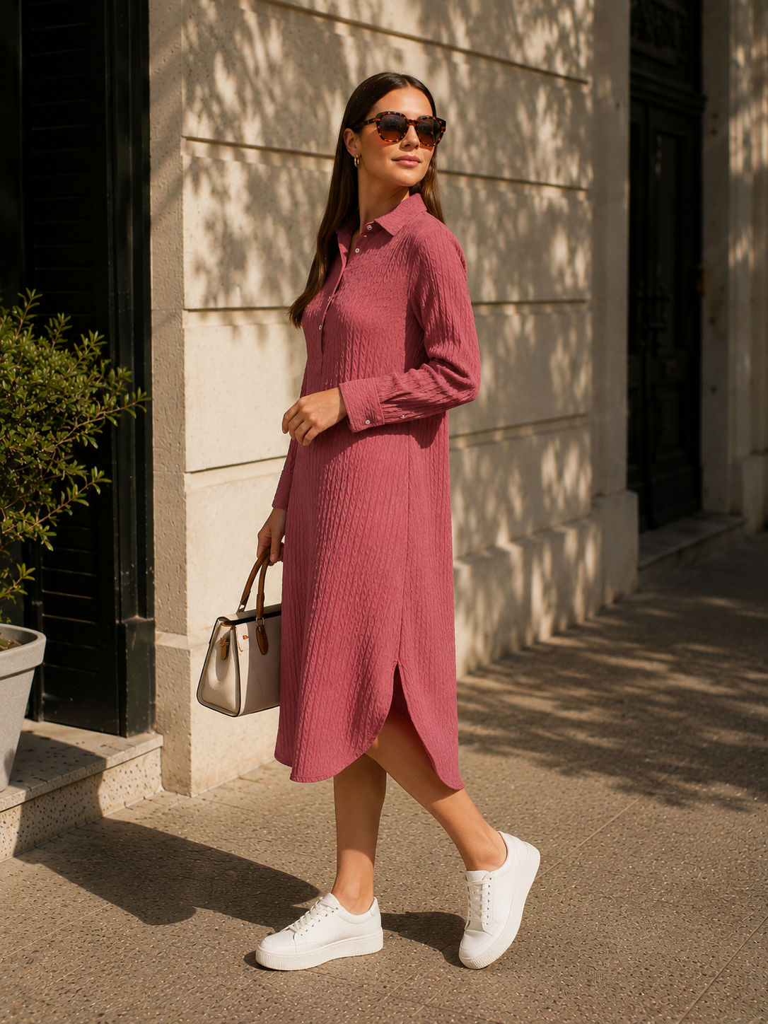 Wrinkle Dark Blush Pink Straight Dress