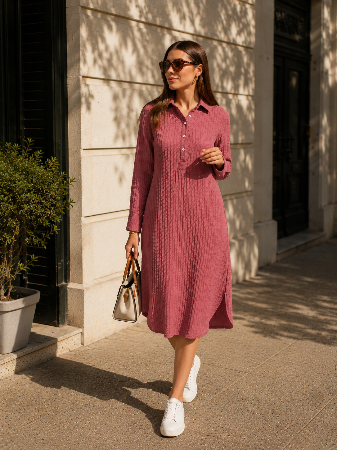 Wrinkle Dark Blush Pink Straight Dress