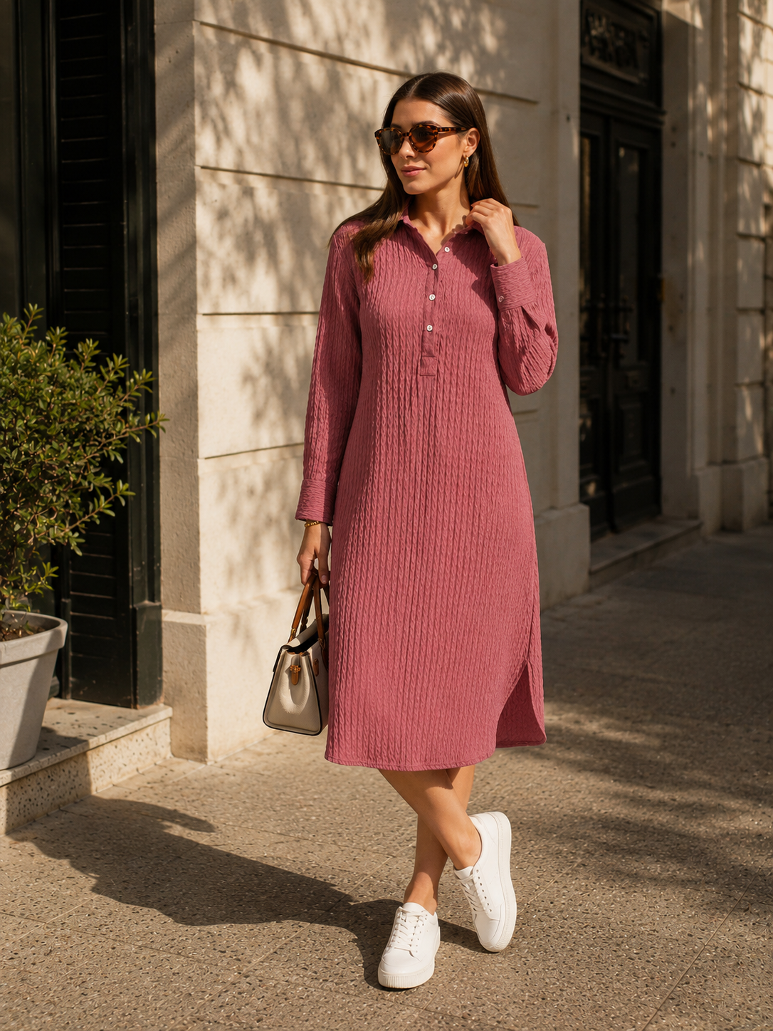 Wrinkle Dark Blush Pink Straight Dress