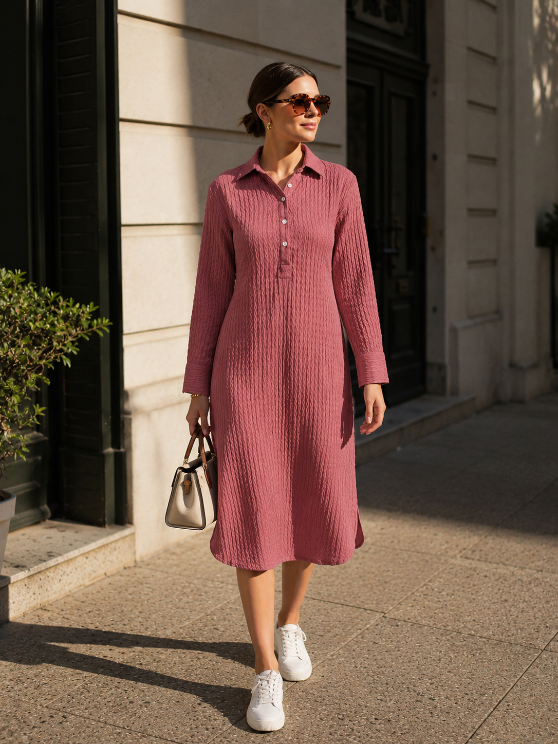 Wrinkle Dark Blush Pink Straight Dress