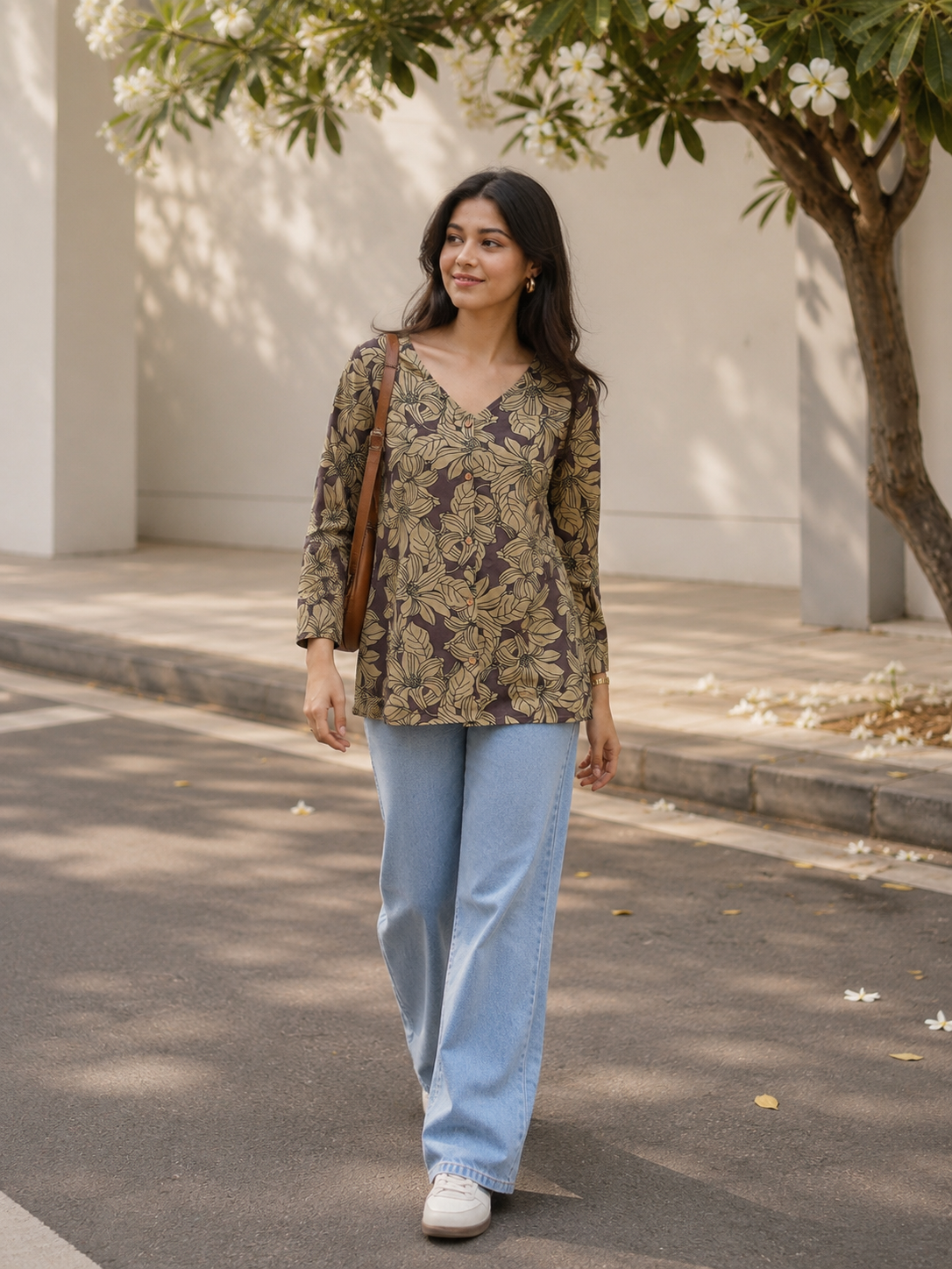 Dusty Plum Floral V Neck Shirt