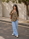 Dusty Plum Floral V Neck Shirt
