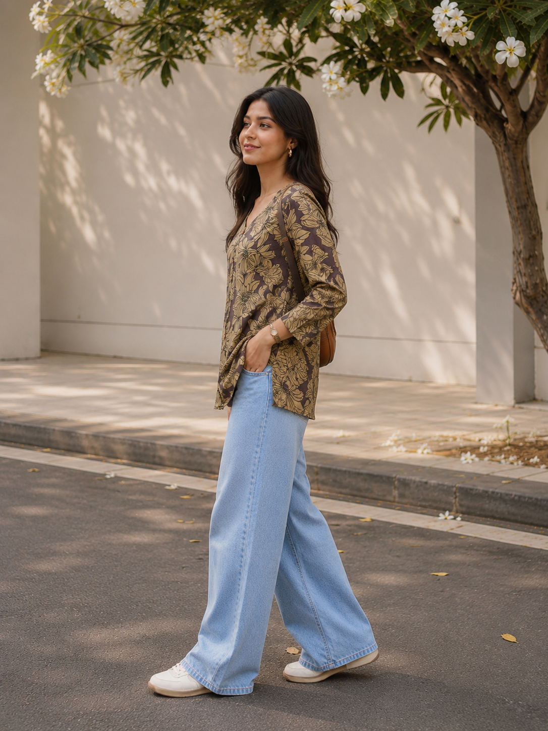 Dusty Plum Floral V Neck Shirt