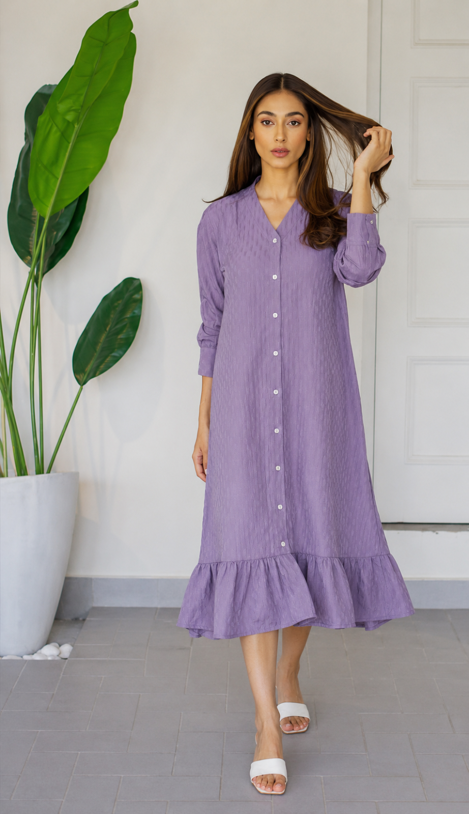 Wrinkle Purple A-line Dress